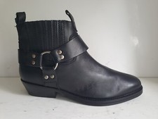 DEENA & OZZY DESIGNER UK 6 EU 39 WOMENS BLACK LEATHER FLAT ANKLE WESTERN BOOTS