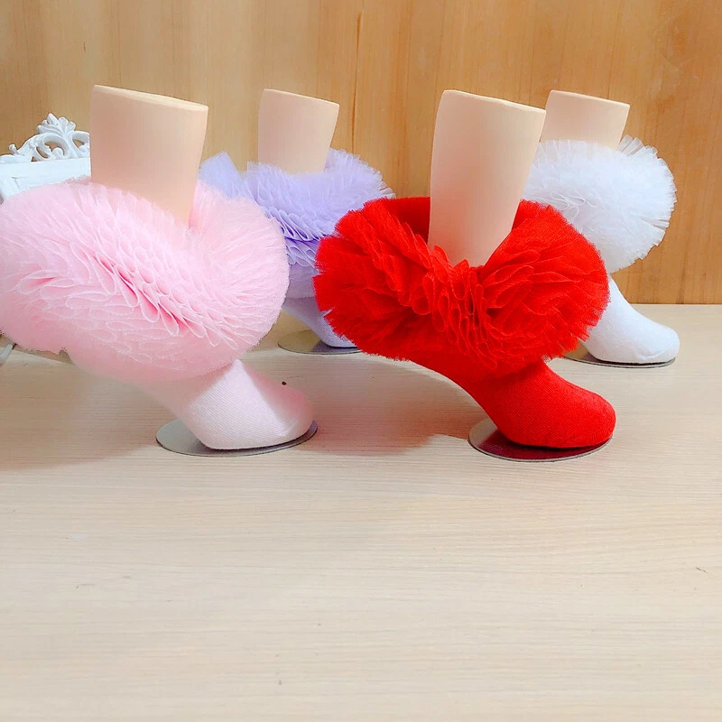 2 pares de calcetines cortos al tobillo con volantes de encaje para niños y niñas Ballet Baile Fiesta Hada Foto 3 de 4