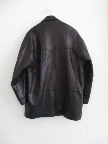 Remy Leather Jacket Mens 42 W48 Black Lined Pockets Button Collar Coat USA Made - Picture 2 of 16