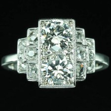 Antique Art Deco 2Ct Round White CZ Vintage Engagement Ring 14K White Gold