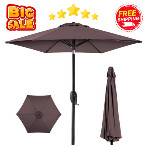 7.5' High Quality Fabric Alloy Steel Patio Market Umbrella Auto Tilt Crank TAUPE