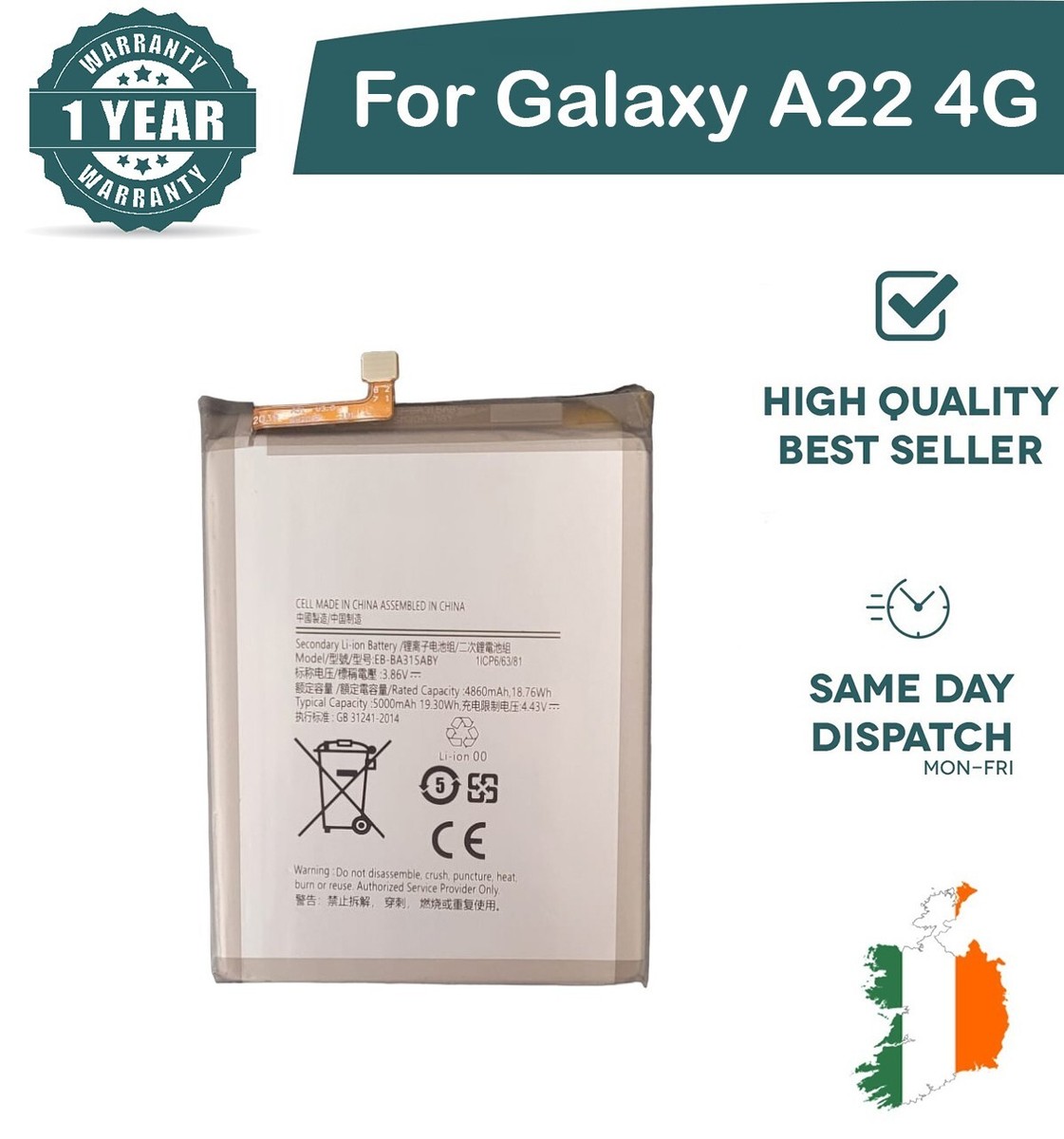Replacement Battery For Samsung Galaxy A22 4G Battery 5000mAh EB-BA315ABY  New | eBay UK