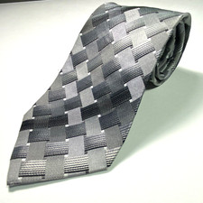 George Silk Necktie Woven Silver Geometric 57"x3 3/8"