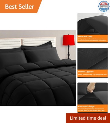 Durable King Size 7-Piece Bedding Set - All-Season Geometric Comforter in Black