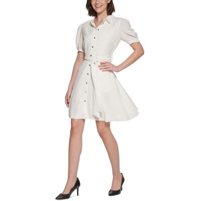 Karl Lagerfeld Paris Womens Pinstripe Short Tie-Front Shirtdress BHFO 7572