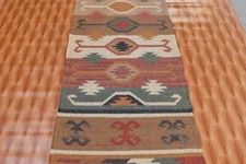 Image of 2.6x8 Kelim Hand Made Carpet Runner Jute Wool Kilim Rug