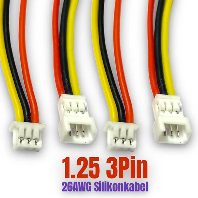 VUNIVERSUM® ✅ 20 Paar Micro JST 1.25 3Pin 1.25mm Stecker Buchse je 15cm 26AWG Silikonkabel ✅
