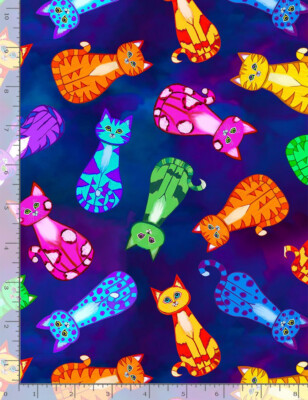 Colorful Cats Fabric Cat Animal Digital Cotton Timeless Treasures CD1485 By Yard