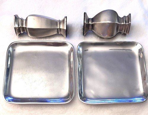 2 Pottery Barn Metal Bud Vases & 2 Plates/Trays 6X6 Barona
