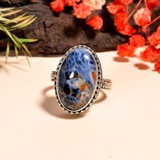 Pietersite Gemstone Ring Blue Stone 925 Sterling Silver Statement Boho Rings