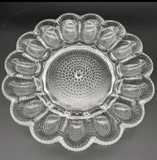 Vintage Hobnail Clear Glass Deviled Egg Plate Great Condition 11” Wide Heavy