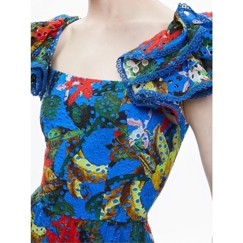 NWT Alice + Olivia Maxi Floral Embroidered Ruffle-Sleeve Tawny Dress - Picture 4 of 8