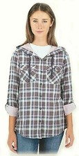 New Boston Traders Women's Double Face Hooded Flannel Plaid Shirt Size XS Tarmac