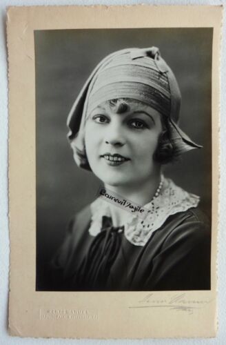 PHOTO MODE 1930 HENRI MANUEL signé chapeau art deco Marthe CHAUMONT G324 - Afbeelding 1 van 1