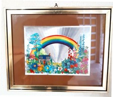 QUADRO CON ARCOBALENO COLORI VIVACE VINTAGE ANTIQUARIATO CON CORNICE ARREDO