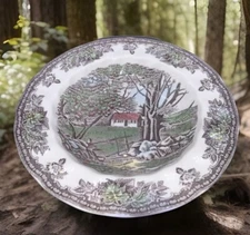 Vintage Johnson Bros The Friendly Village 8" Rimmed Soup Bowl Stone Wall 1883