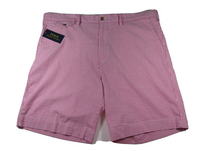 Recent Ralph Lauren Men Pink White Striped Seersucker Polo Short Size 36 NWT NEW