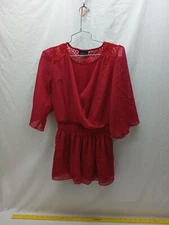 Amy's Closet Girl's Fancy Red Sheer Blouse Top Size L (12-14) Elastic Wais