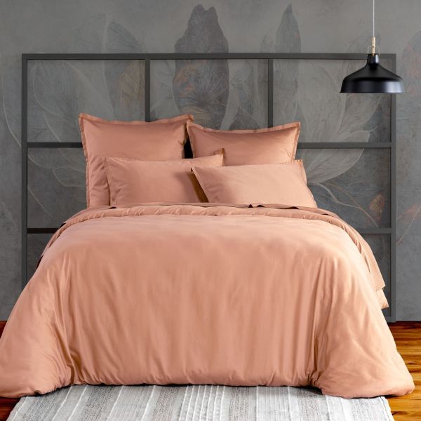 Housse de couette 220x240 cm en satin de coton rose anti-frisottis pour cheveux et peaux sensibles