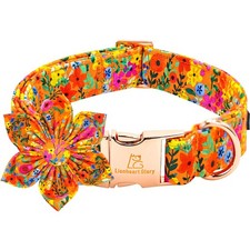 Fall Dog Collar with Flower Orange Floral Cute Dog Flower Collars Durable Sof...