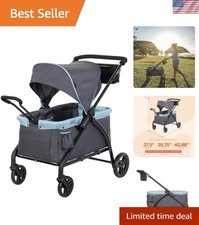 Durable 2-in-1 Expedition Stroller Wagon with Canopy Cup Holders - Desert Blue