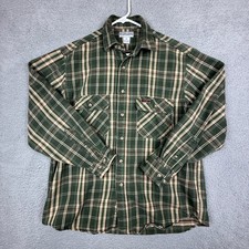 Carhartt Mens Plaid Flannel Shirt Button Up Long Sleeve Green Beige Medium