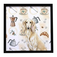 Caroline's Treasures crème Saluki café bar encadré impression métal WDK7595MFP88