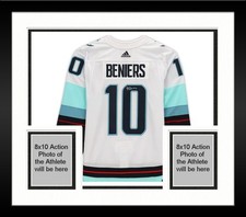 Framed Matty Beniers Seattle Kraken Signed White Adidas Authentic Jersey
