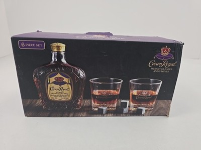 Crown Royal Whisky Glasses & Stones Set | 2 Glasses + 4 Stones Barware Free Ship