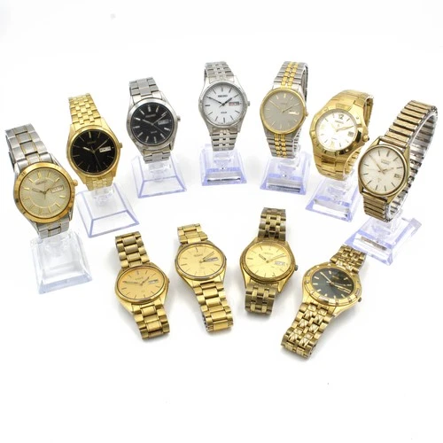 Vintage Seiko SQ Solar Quartz Date 34-38mm Mens Wristwatch Lot of 11 #WB4454-2