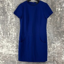 Tahari Size 4 Minimalist Mini Shift Dress Blue Short Sleeve Zip Stretch