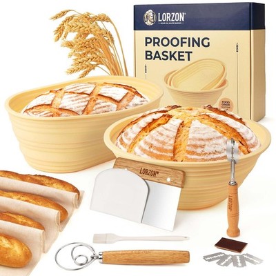 Silicone Banneton Bread Proofing Baskets Set of 2, 9'' Round & 10'' Oval Foldab