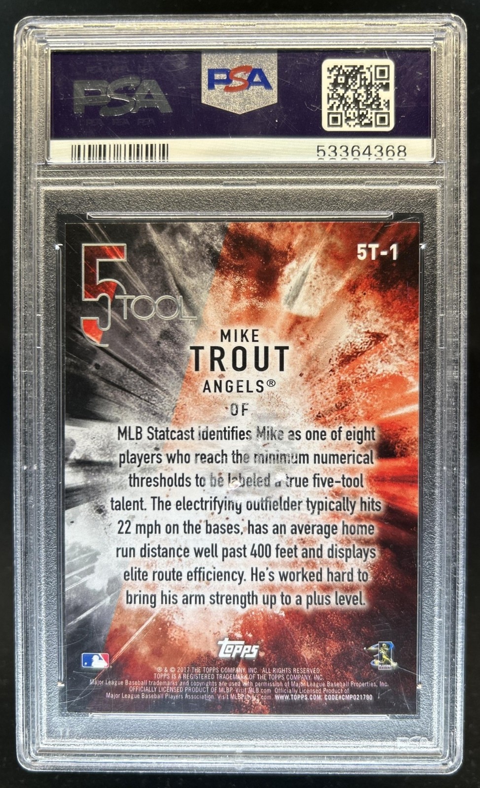 2017 Topps Mike Trout 5 Tool #5T-1 Angels PSA 9 view 2