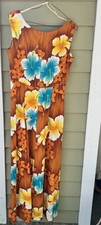 Vintage Royal Hawaiian 70s Orange Yellow Floral Long Dress Barkcloth 2 4