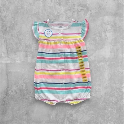 New Carter s Baby Girls Turn Me Around Romper Rainbow Stripe Flutter Sleeve 6M