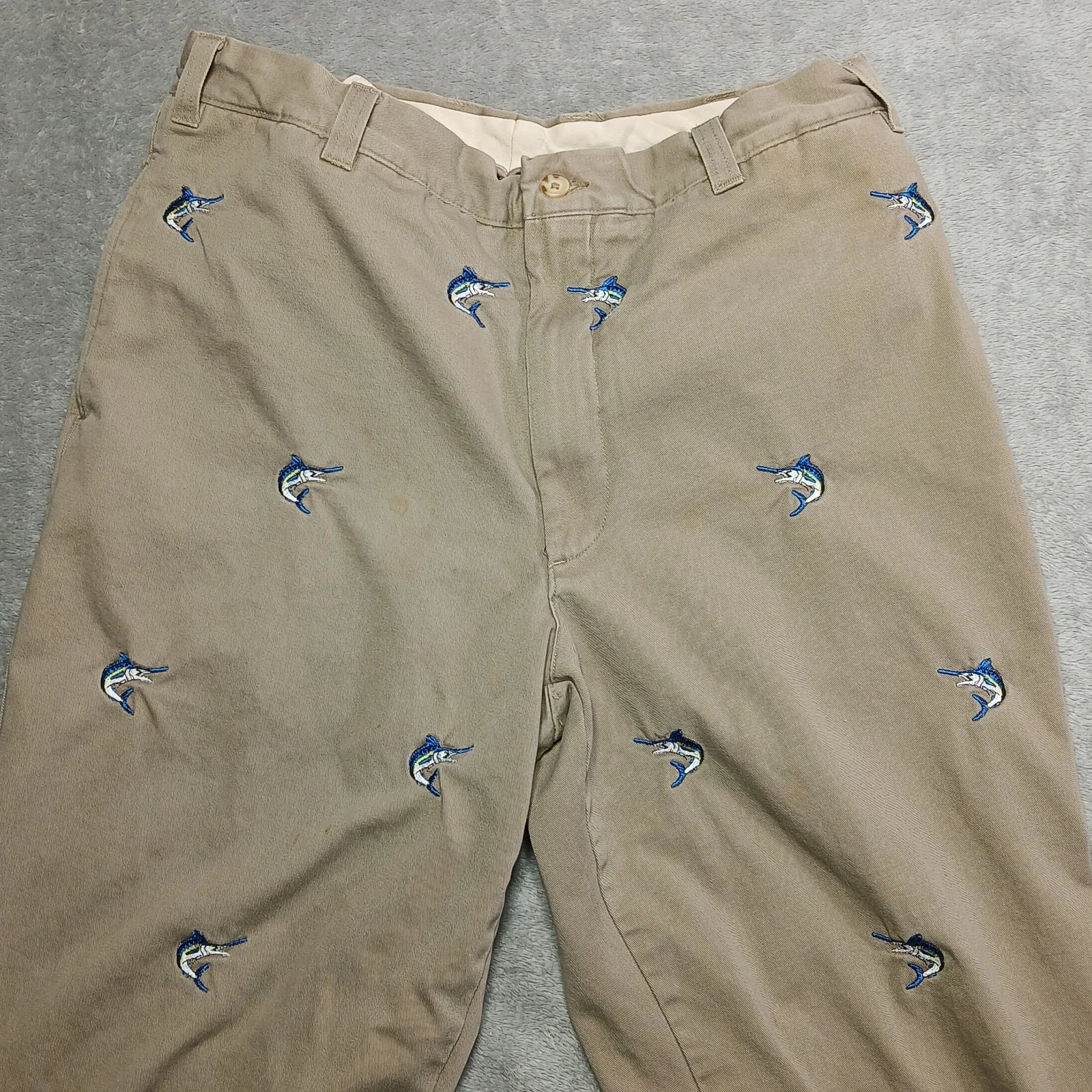 Berle 36x31 Mens Khaki Critter Pants Marlin Fish Embroidered Preppy Aesthetic