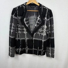 Ming Wang Women Black White Geometric Print Blazer Jacket Size S