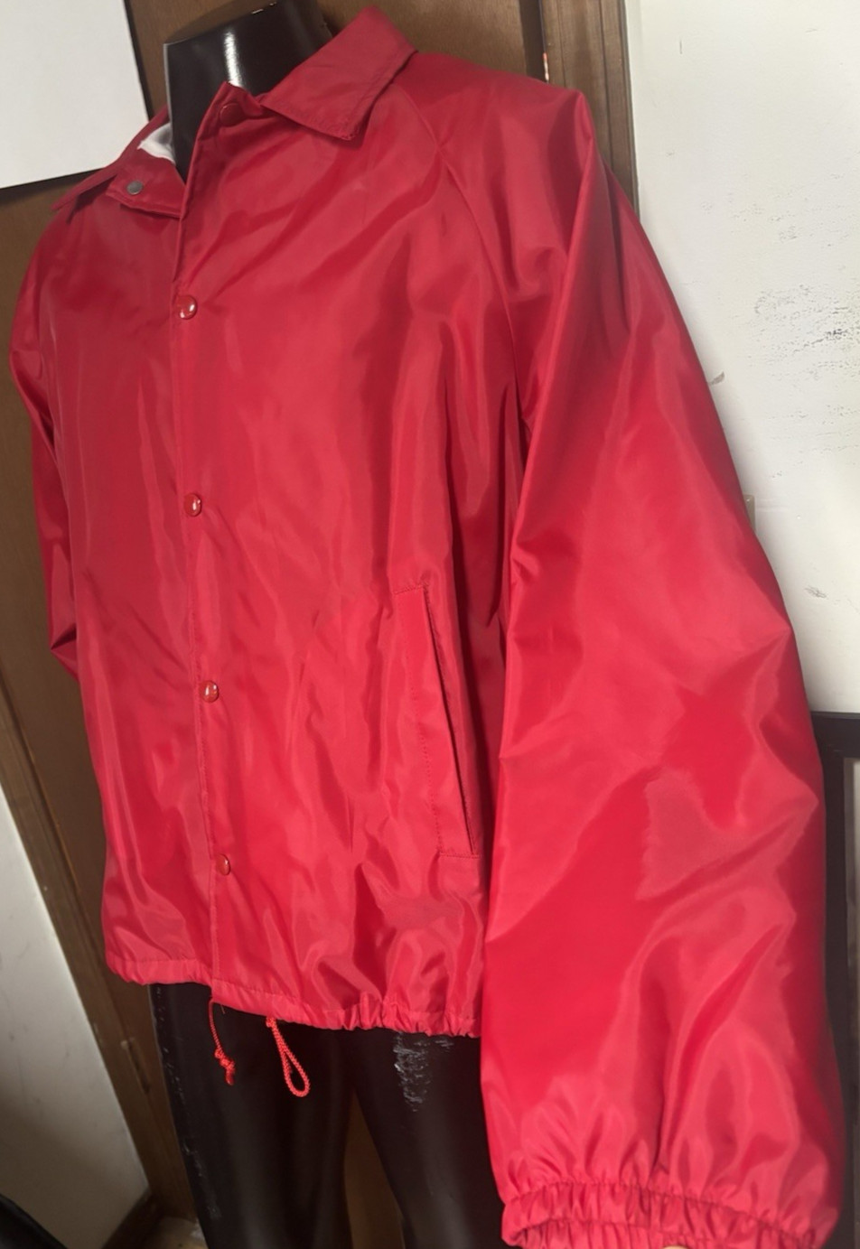 Retro Vtg Solid Red Lined Nylon Jacket Windbreake… - image 5