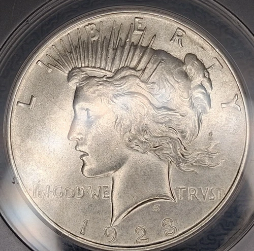 1923-D Denver Silver Peace Dollar ANACS AU55 **looks undergraded**