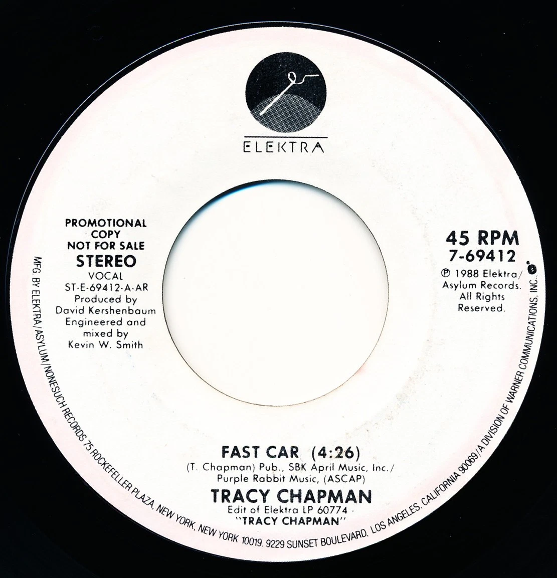 TRACY CHAPMAN - FAST CAR - ELEKTRA 7-69412 - 45 Record NM | eBay