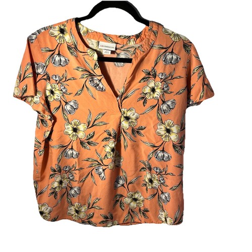 Liz Claiborne Women's Blouse Floral Short Sleeve Pullover Shirt Sz Lg Floral