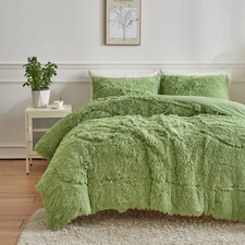 Wajade Faux Fur Plush Sage Green Comforter Set Fluffy Shaggy Bedding Set