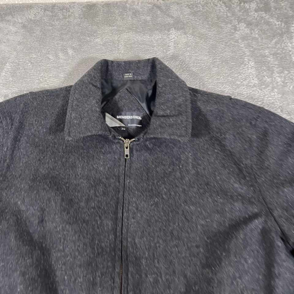 Vtg Members Only Jacket Mens Small 36 Gray Wool Leather Elbow Patch Bomber 80s - Image 2 of 4