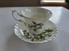 VTG ROYAL ALBERT Bone China Cup Saucer White Trillium w Gold Trim c 1970s!