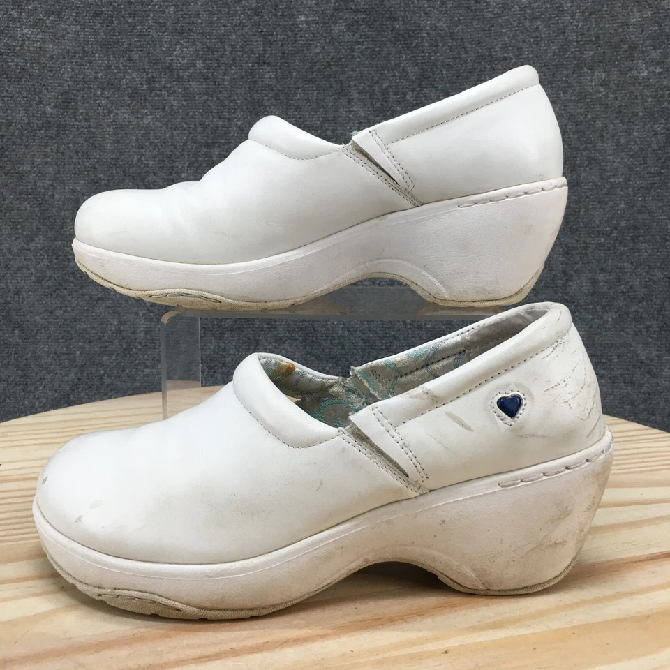 Zapatos Nurse Mates Mujer 9 M Bryar Zuecos Cuero Blanco Punta Redonda Corazón 251304 Foto 2 de 4