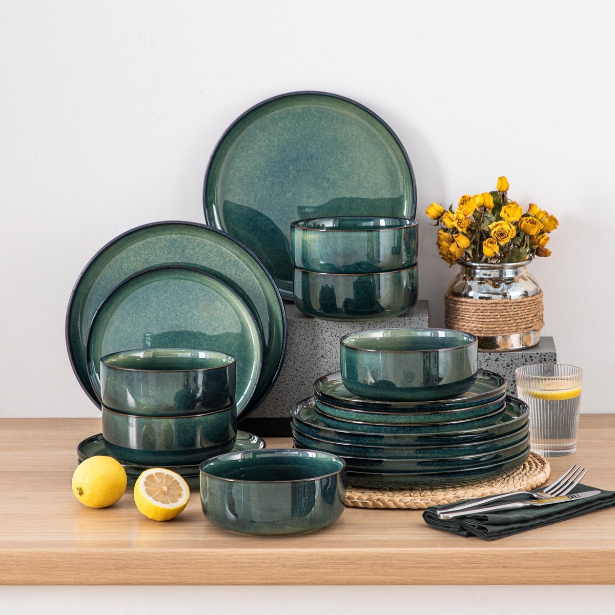 Geschirr Set Grün Steingut Tafelservice 6 Personen 18/36-tlg. Steingut Keramik