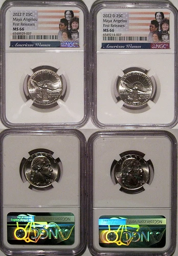 2022 P & D Maya Angelou 25c NGC MS 66 American Women Quarter Set FIRST RELEASES