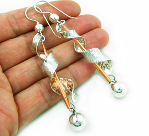 Long 925 Taxco Sterling Silver And Copper Designer Drop Earrings Ebay Image Is Loading Long 925 Taxco Sterling Silver And Copper Designer