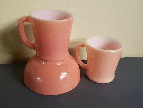 3 RARE FIRE KING ANCHOR HOCKING PINK & FIRED ON PINK MUGS & BOWL