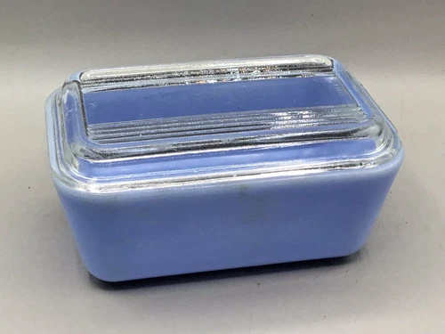 Vtg MCM 1 QT Ribbed Pyrex Lidded Delphite Blue Refrigerator covered Dish